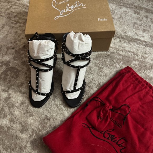 Christian Louboutin Bombina Leather Spike Strappy Red Sole Sandals - Picture 6 of 7